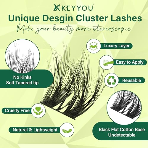 KEYYOU Lash Clusters 3D Effect Eyelash Clusters 108pcs D Curl PuffSilk V3D05 Wispy Lashes Cluster Lashes Natural Soft DIY Lash Extension at Home(PuffSilk V3D05-D-8-18MIX)