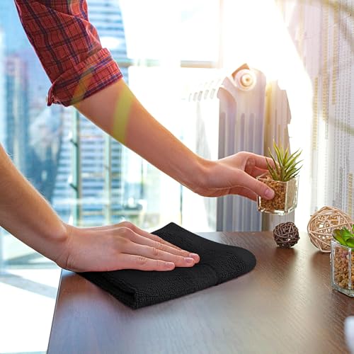 Utopia Towels 12 Pack Premium Wash Cloths Set, 12 by 12 Inches, 100% Cotton Ring Spun, Highly Absorbent and Soft Feel Essential Washcloths for Bathroom, Spa, Gym, and Face, Black