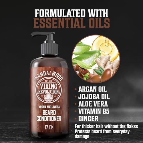 Viking Revolution Beard Conditioner w/Argan & Jojoba Oils - Softens & Strengthens - Sandalwood Scent - Beard Conditioner w/Beard Oil (17oz Conditioner) (Pack of 2)
