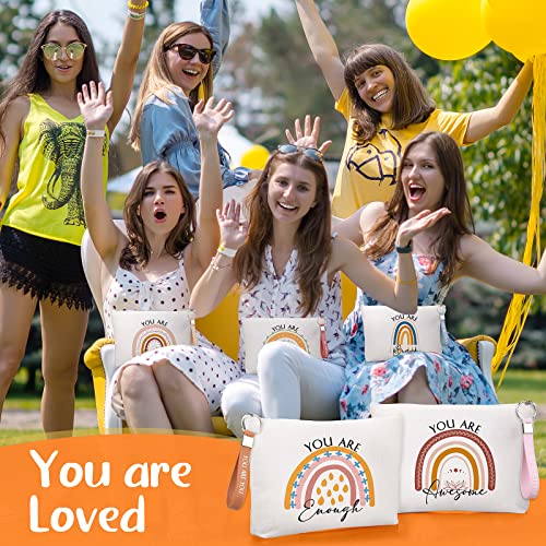 Fumete 60 Pcs Inspirational Gifts Bulk for Women Employee Appreciation 30 Inspirational Rainbow Canvas Makeup Bag 30 Motivational Keychains Thank You Gifts Bulk for Administrative Secretary Volunteer