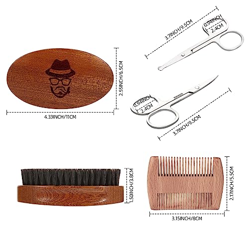 Sosoon Beard Brush for Men, 100% Pure Boar Bristle Beard Brush, Beard Grooming Set Including Beard Comb, 2 Pcs Mustache Scissors, and Travel Bag