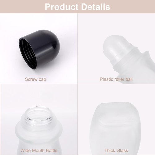 Kesell 2pack 50 ml/1.7 oz Roll On Bottles with Plastic Roller Ball Frosted Clear Glass Deodorant Container Set with Opener Glass Essential Oil Roller Bottles with Gold and Black Caps