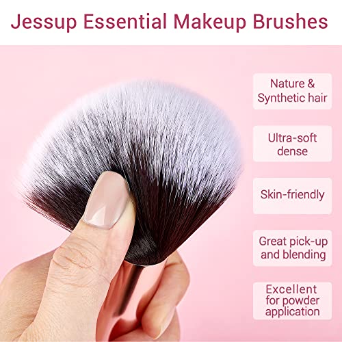 Jessup Makeup Brushes, Labeled Makeup Brush Set Premium Synthetic and Natural Hair Foundation Powder Concealer Eyeshadow Blending 15pcs Brush Kit, Rose Gold/Black T160