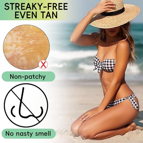 Natural-Looking Self Tanner Lotion, Long Lasting Streak-Free Sunless Tanning Cream for Face & Body, Organic Moisturizing Bronzed Glow Overnight Tan, No Fake Tan Smell, Vegan & Cruelty Free