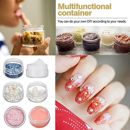2 oz Plastic Containers with Lids 60pcs Plastic Jars with Lids + 3/5/10 Gram 12pcs Sample Containers Travel Jar? Great for Lip Scrub,Body Butters,Cream,Lotion Labels & Spatulas (72 Pack)