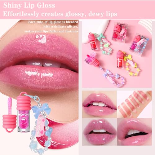 3 Colors Hydrating Lip Oil with Bracelet Keychain, Color Changing Lip Glow Oil Long-Lasting Moisture, Lip Gloss Flavoring Oil With Vitamin E Moisturized Shiny Lips for Girls