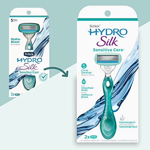 Schick Hydro Silk Moisturizing Razor Blade Refills for Women (4 Count) and Schick Hydro Silk Sensitive Skin Razor for Women