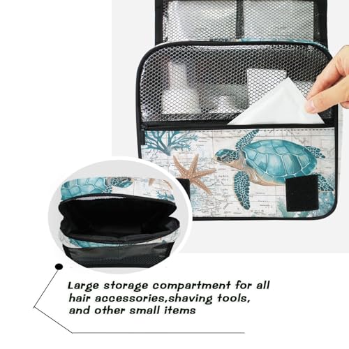 Hanging Toiletry Bag for Women Retro Sea Turtle Makeup Bag Travel Essentials Toiletries Organizer Bag Nautical Theme Map Cosmetic Bag Foldable