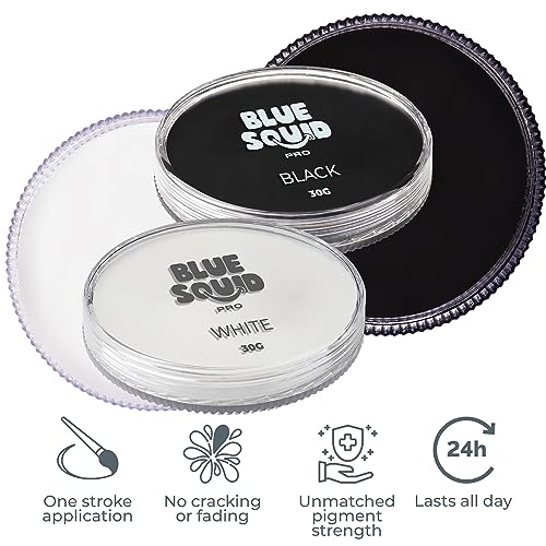 Blue Squid Face Paint Water Based Single Cake Professional Face & Body Paint - Water Activated, Kids Adults Face Painting for Costume, Halloween Makeup, Cosplay - Classic Black & White Face Paint 30g