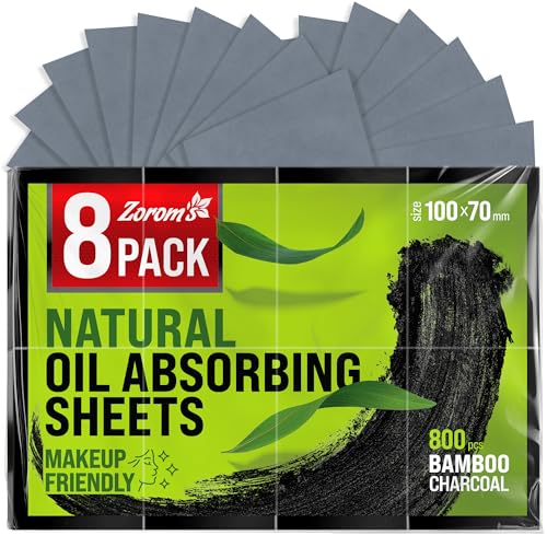 Natural Oil Blotting Sheets for Face with Bamboo Charcoal - 8pk/800 Makeup Friendly Oil Absorbing Sheets for Face - Blotting Papers for Oily Skin