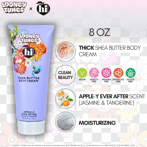 Looney Tunes x Hi Peach Layne Premium Bath Gift Set in Lenticular Box, containing a10 fl oz Body Wash, 8 oz Body Cream, 4.5 oz Bath Bomb and a Friendship Loofah