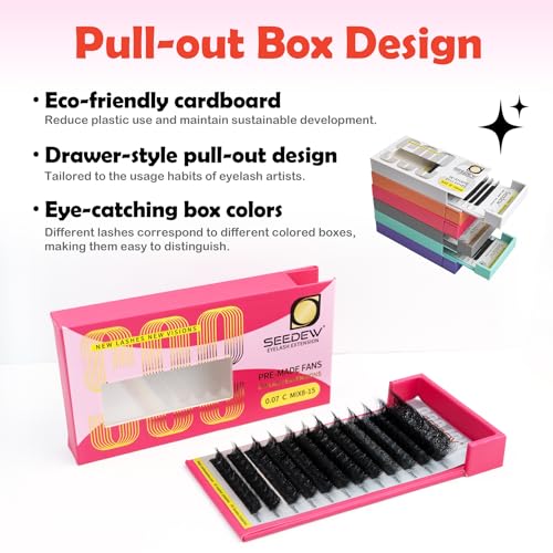 Premade 10D Lash Extensions, 900+ Pieces 0.07mm C Curl MIX8-15mm 12 Rows/Tray Large Quantity, Natural Soft Lightweight Eyelashes Grafting for Lash Artists, Beauty Salon(Black-0.07-C-MIX8-15mm)