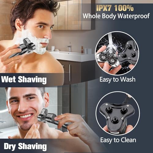 Electric Razor for Men, LED Display 100% Waterproof Cordless Razor, Wet/Dry Shaving,Electric Shaver for Men Includes Nose Hair Trimmer Beard Trimmer Travel Shaver