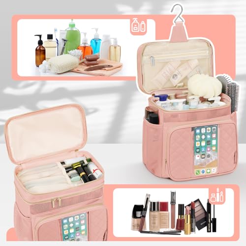 WOOMADA Toiletry Bag with Hanging Hook, Large Hanging Toiletry Bag for Women, Portable Shower Caddy for Travel, Breach, Gym, Camping(Pink)
