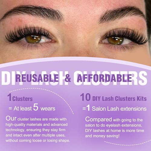 EYDEVRO Lash Clusters Kit 30D40D50D60D Lash Extension Kit Cluster Eyelash Extension Kit 10-14mm Individual Lashes Kit Cluster Lashes with Sweatproof Lash Bond and Seal Lash Tweezers