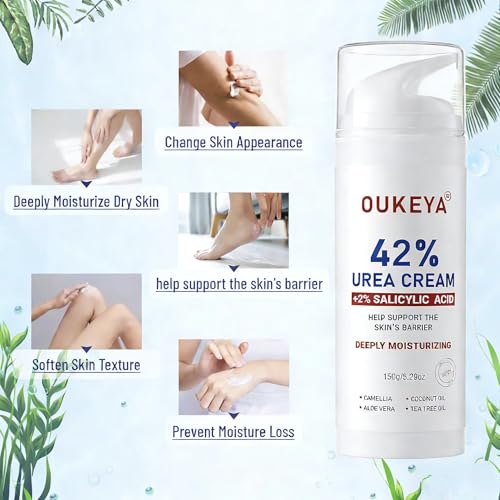 OUKEYA Urea Cream 42% Plus 2% Salicylic Acid ? Intensive Foot & Hand Care for Very Dry, Cracked Skin, 5.29 oz (3 Pack)