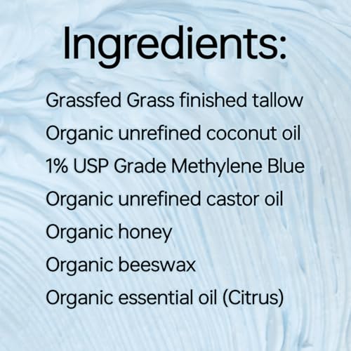 Methylene Blue Infused Whipped Grass Fed Beef Tallow Balm, Anti-Aging, Moisturizer, Stretchmarks, Rosacea, Psoriasis, Eczema, Acne, All skin types, Organic Ingredients (3.4oz)