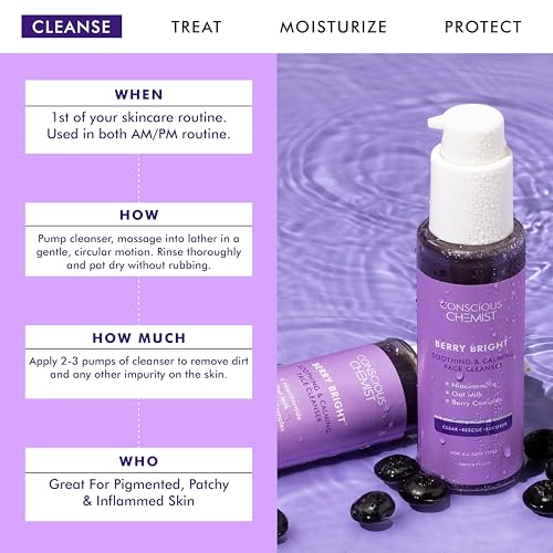 Conscious Chemist¢ç Niacinamide Face Wash | 100ml | Pore Refining Brightening Cleanser for Women & Men with BlueBerry & AcaiBerry Extracts, Bright Clear Skin, Cruelty Free, All Skin Type - Berry Bright