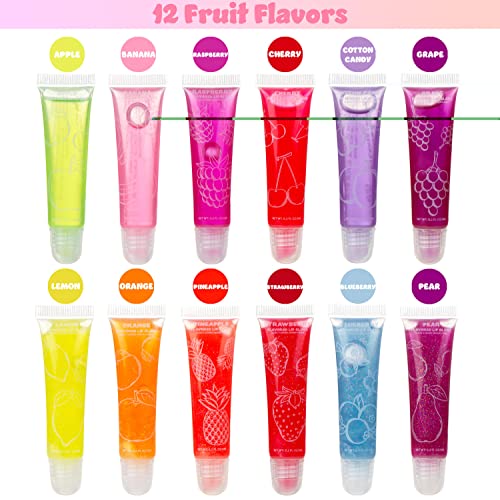 EXPRESSIONS 12-Pack Flavored Lip Gloss Bulk Set | Non-Toxic, Kid-Safe Squeeze Tubes for Party Favors, Goodie Bag Fillers & Classroom Gifts