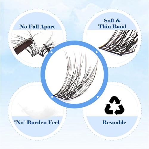 Lash Clusters, 48Pcs Wispy & Natural Eyelash Clusters, C Curl Eyelash Extensions with Super Soft Cluster Lashes Reusable 10-14mm Individual Lashes(CL17-C)