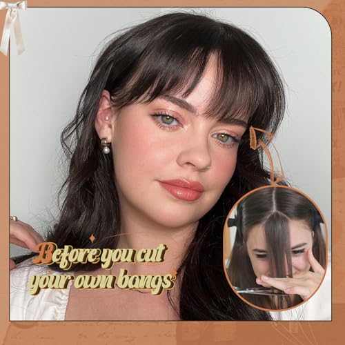 Bangs Hair Clip Dark Brown Clip in Bangs 100% Human Remy Wispy Clip on Hair Extensions Fringe with Temples Hairpieces for Women