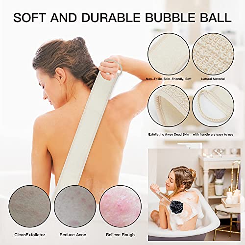 8Pack Bath Brush Set -Shower Loofah Sponge with Long Handled,Natural Loofah Exfoliating Back Scrubber for Shower, Luffa Pouf,Scalp Massager and 4 Hook,Back Scrubber for Shower for Men and Women