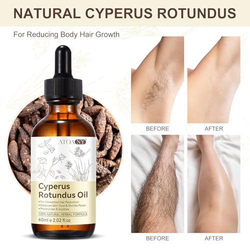 Cyperus Rotundus Oil 100% Natural, Cyprus Rotundus Oil for Hair Removal, Reducing Body Hair Growth & Smoothing Skin | Suitable for All Skin Types, 60ml with Dropper (2 Packs)