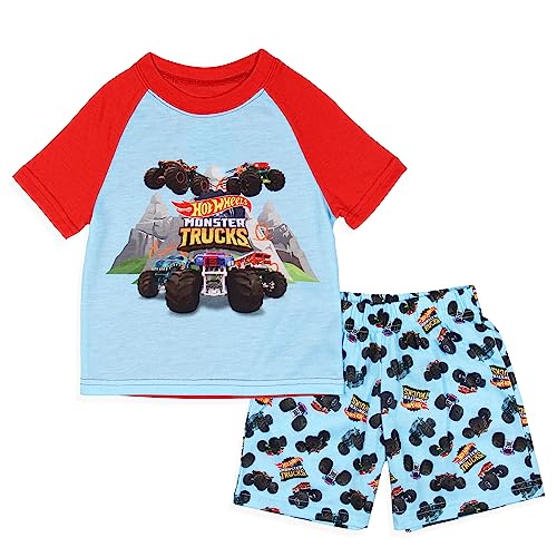 INTIMO Hot Wheels Toddler Boy's Monster Trucks Toys Tossed Print Sleep Pajama Set Short