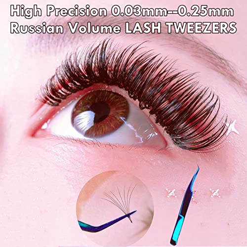 Volume Tweezers Eyelash Extensions, Lash Tweezers 45 degree Original L Shape For 0.05 0.07 0.1 0.15 0.2 Classic Lash/Mega Volume/Hybrid Lash Triple Function (Multi-Function Tweezers)