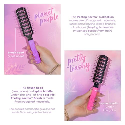 Cricket Static Free Fast Flo Pretty Karma Vent Hair Brush for Blow Drying - Wet Brush Styling, and Detangler for Hair Care, Recycled Materials - Planet Purple
