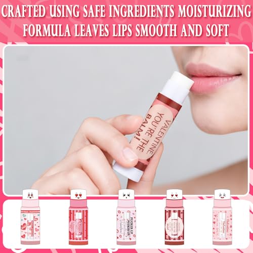Loopeer 25 Pcs Valentines Lip Balms Bulk Galentines Day Party Favors Valentines Basket Stuffers Moisturizing Lip Balm Favors for Women Coworker Friends Teacher Classroom Exchange Prize(Lipstick Style)