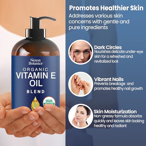 Nexon Botanics Organic Vitamin E Oil Blend 8 fl oz - Made from Pure, Natural Oils for Skin, Scars & Face - Aceite de Vitamina E (Pack of 2)