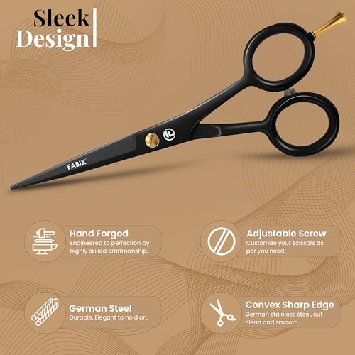 5¡± Professional Beard Mustache Scissors with 1 Beard Comb, 1 Mustache Comb and Travel Pouch - Perfect Beard Trimming Scissors for All Facial Hair Scissors - Grooming Scissors