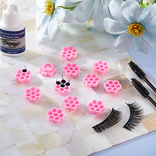 Maitys 200 Pcs Flower Glue Cup Lash Glue Holder Volume Eyelash Extension Flower Pallet Pad Easy Fan Eyelash Ring Cup Bulk for Women Girls Extension Lashing Supply Kit(Pink)
