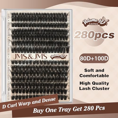 JMS&JMS Lash Clusters Fluffy 80D 100D Individual Lashes D Curl Cluster Eyelash Extensions 10-18mm DIY Lash Extension Volume Thick Eyelash Clusters