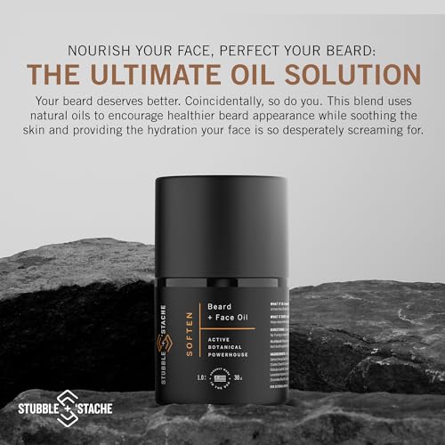 stubble & stache Hydrating Beard Oil for Men ? Dual-Use Face & Beard Moisturizer & Conditioner with Baobab, Jojoba & Argan ? Softens Hair, Stops Itch & Dry Skin ? Lightweight Non-Greasy Oil, 1 fl oz