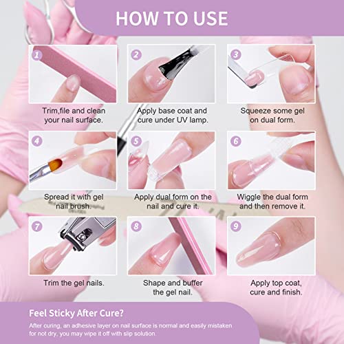 X&D Poly Gel Nail Kit Polygel Quick Dry Natural Clear Polygel 5 Colors Nail Extension Balance Builder with Dual Forms, Brush with Spatula, Professional File and Buffer Set
