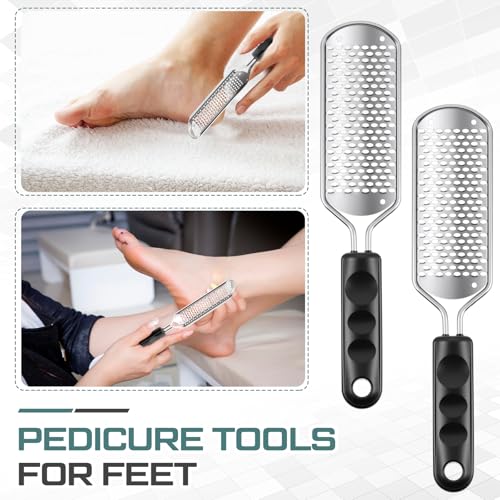 Moxweyeni 14 Pack Colossal Foot File Pedicure Tools Sets with 2 Styles Large and Small Hole Replacement Callus Remover Blades, Stainless Steel Detachable Pedicure Foot Rasp for Dead Skin Remover