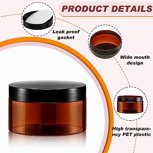 Dandat 24 Pcs 8 oz Plastic Jar Container with Lid and Label Refillable Empty Round Amber PET Cosmetic Sample Slime Containers for Lotion, Cream, Ointments, Body Butter, Makeup, Travel Storage