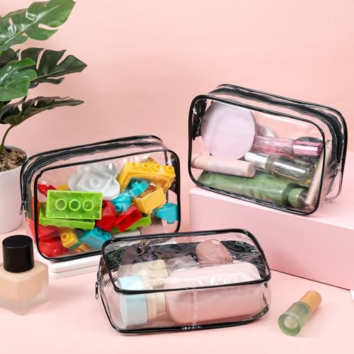 28 Pieces Clear Cosmetic Makeup Bags with Zipper Transparent Cosmetic Bag Clear Makeup Bags Bulk Waterproof Portable Transparent Zippered Organizer Case for Travel Bathroom