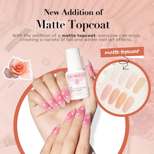 AZUREBEAUTY Dip Powder Nail Kit, Jelly Translucent Milky White Sheer Pink Nude Neutral Clear 8 Colors, Dipping Powder Liquid Set Added Matte Top Coat with Nail Sticks French Nail Art Manicure Salon