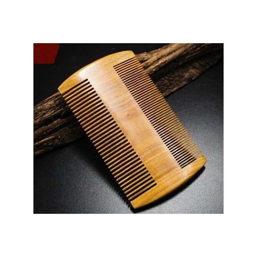 Handmade Natural Green Sandalwood No Static Combs with Aromatic Scent - 2 PCS Pocket Combs for Long and Short Beards, Mustaches (4" Long Two Sides)
