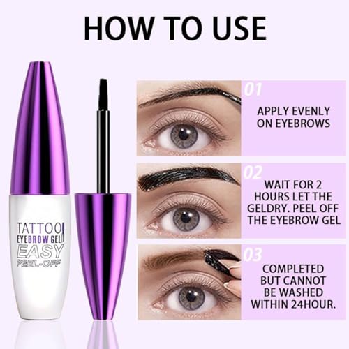 Light Brown Eyebrow Gel 2 Pack Tattoo Eyebrow Gel Easy Peel Off Long Lasting Smudgeproof Waterproof Eyebrow Gel Tint (02# Light Brown)