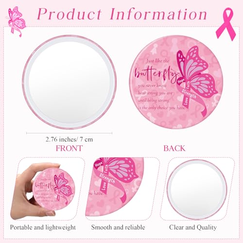 Pinkunn 100 Pcs International Women's Day Gifts Bulk for Woman Pink Inspirational Faith Compact Mirrors for Nurse Coworkers Motivational Cancer Awareness Small Pocket Travel Makeup Mirrors (Butterfly)