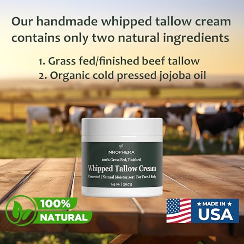 Whipped Beef Tallow Cream for Skin Care ? Grass Fed & Grass Finished ? 100% Natural Moisturizer for Sensitive Skin ? Handmade Face & Body Lotion ? Unscented & Odorless ? 1.4 oz.