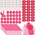 Pink Girl Party Favors Girl Makeup Party Favor Party Supplies Set Includes Pink Gauze Bags, Hair Scrunchies, Foldable Mirror Hair Brushes, Makeup Brushes Toys(48 Pcs)
