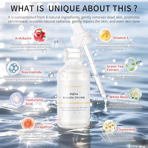 Alpha Arbutin 2% Serum for Dark Spots, Acne Scars, Pore Minimizer, Hydration & Removing Pigmentation - Hyaluronic Acid Serum, 1 Pcs 30 ML- 1 Fl Oz