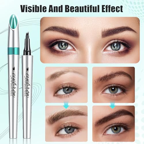 Microblading Eyebrow Pencil, Eyebrow Pen with an Upgrade Micro-Fork Tip Applicator, Waterproof Microblading Brow Pen,Last All Day, Brow Pencil for Natural Looking Brows Makeup (Light Brown)