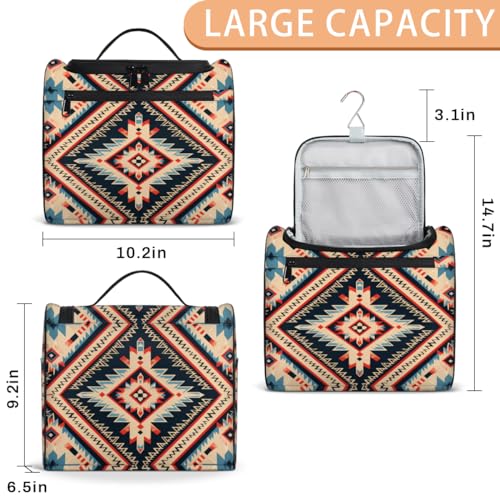 Toiletry Bag with Hanging Hook Makeup Bag Vintage Bohemian Aztec Ethnic Cosmetic Case Travel Organizer for Women Men Traveling Wash Bag