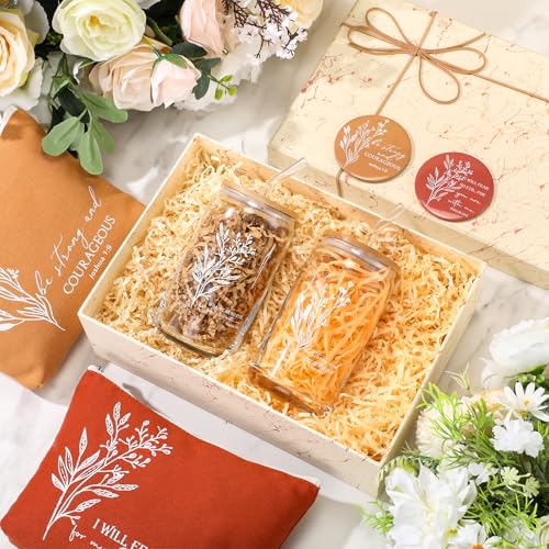 Fumete 2 Set Women's Day Christian Gifts for Women Bulk Religious Makeup Bag Bible Verse Glass Cup Mini Christian Compact Mirror Regalos Cristianos for Church Mothers Day Gifts (Bright Colors)